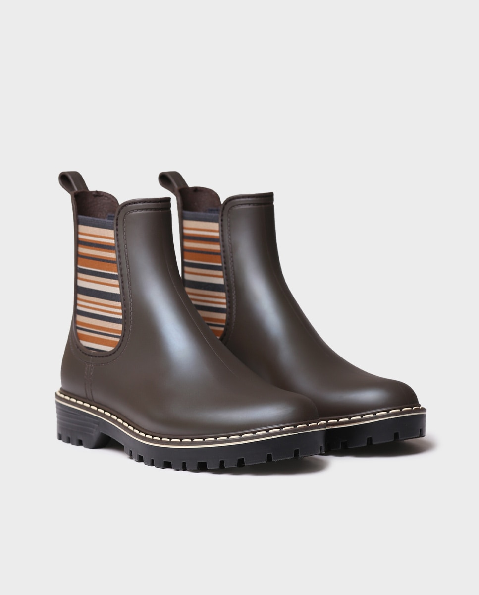 Botins de Água de Borracha com Elásticos Castanho-2