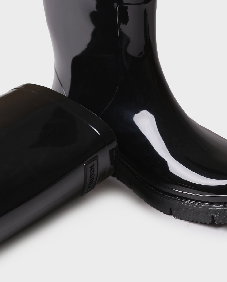 Botas de Água de Borracha com Acabamento Brilhante Preto-3