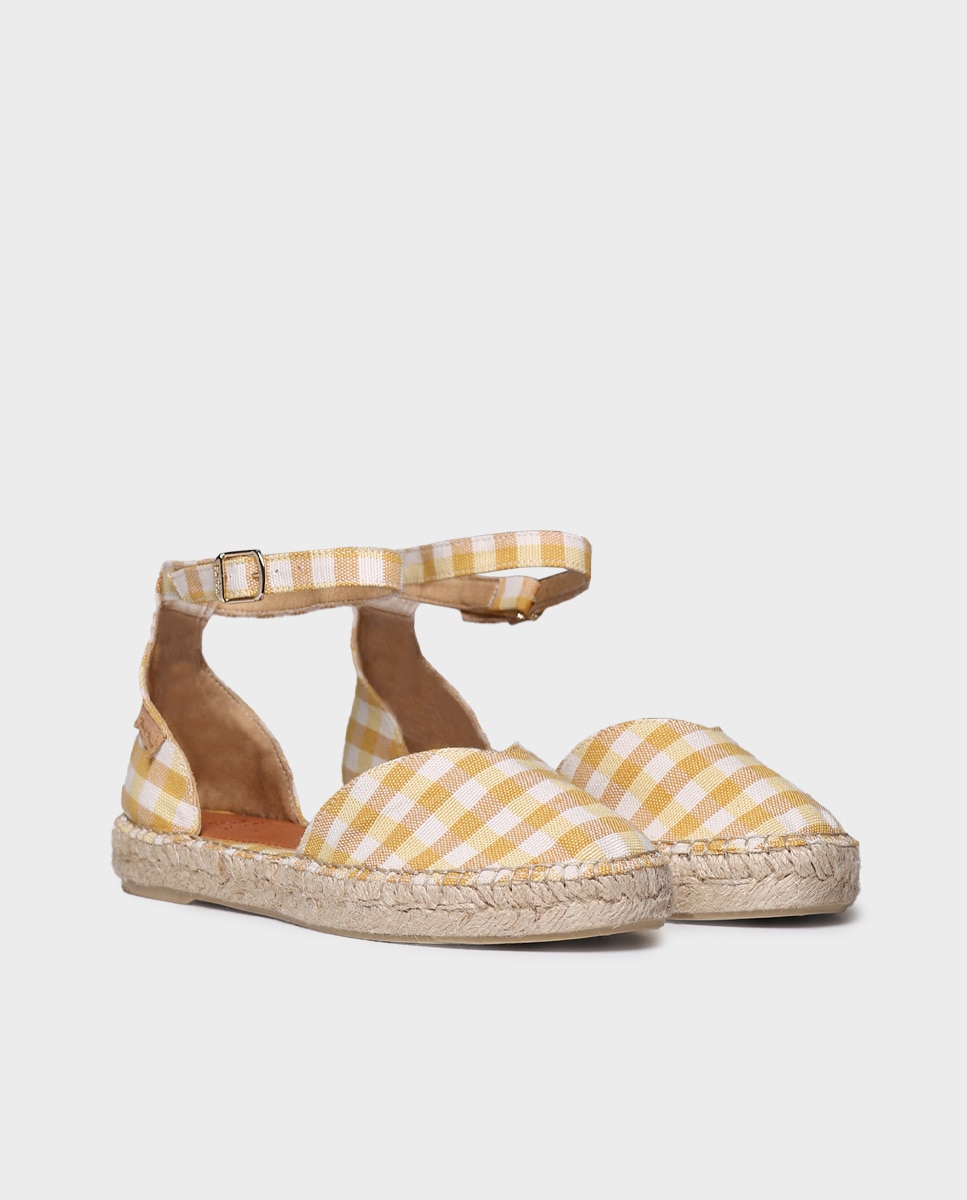 Alpercatas Rasas de Tecido com Estampado Vichy Amarelo-2