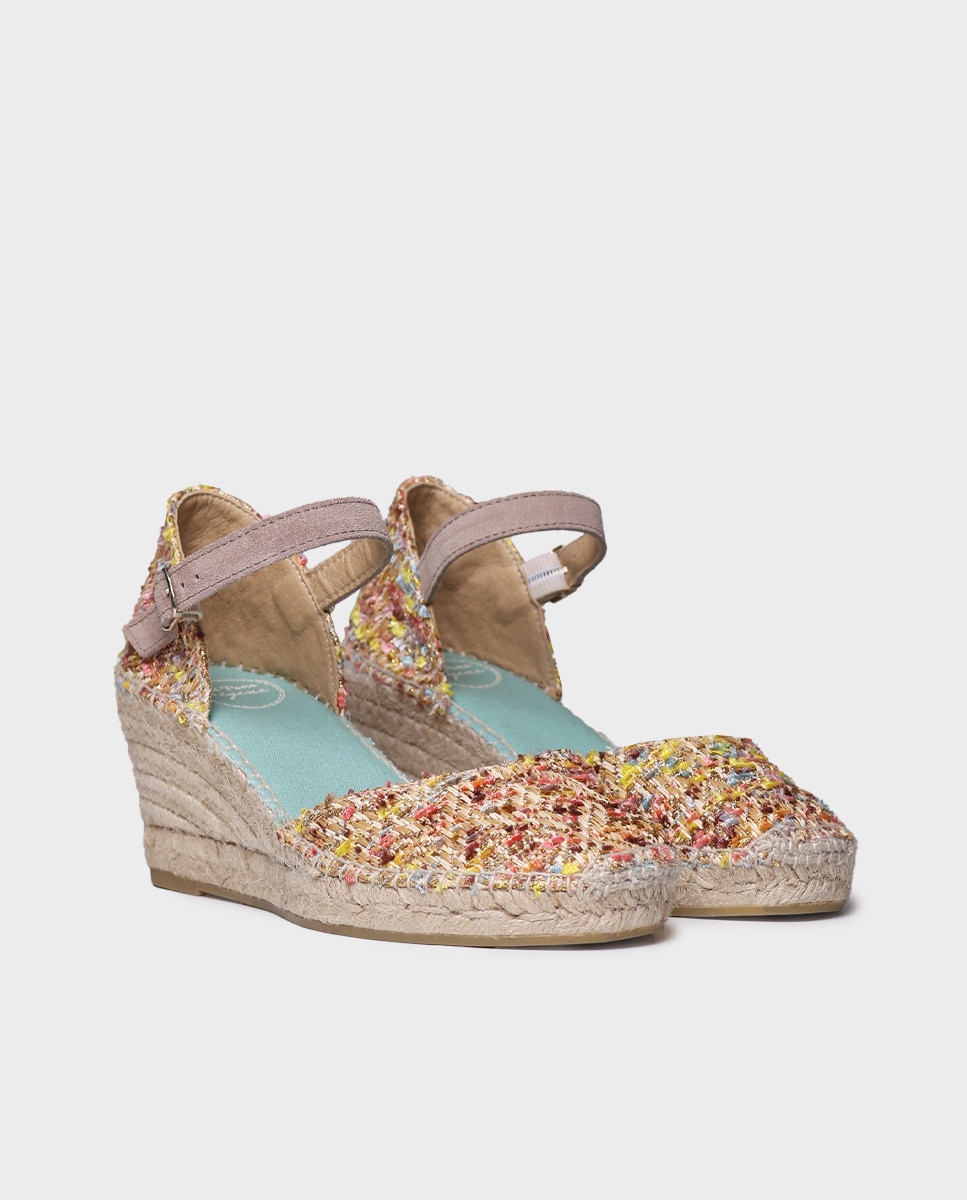 Alpercatas de Cunha em Tecido Multicolor Tipo Tweed Multicolor-2