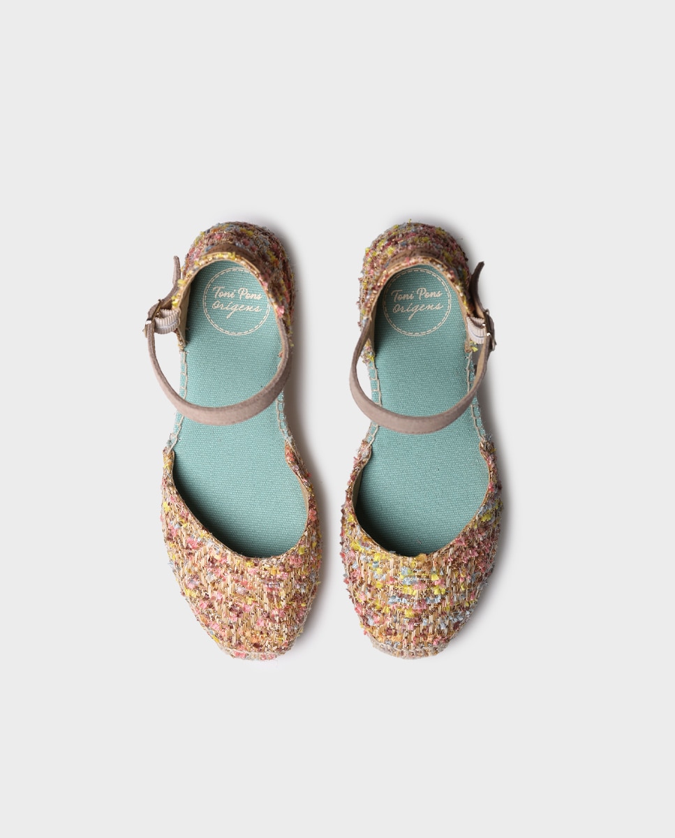 Alpercatas de Cunha em Tecido Multicolor Tipo Tweed Multicolor-3