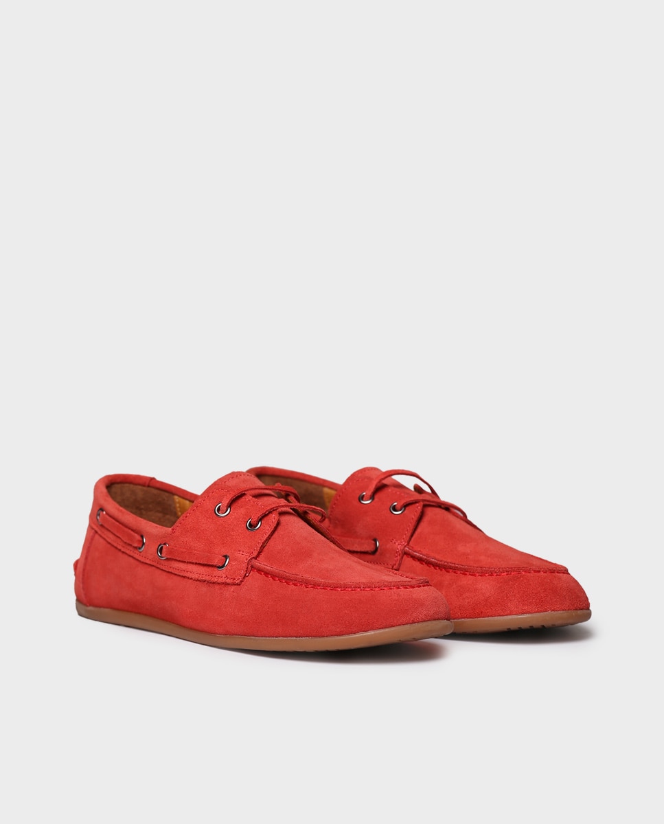 Mocassins Rasos de Camurça com Cordões Vermelho-2