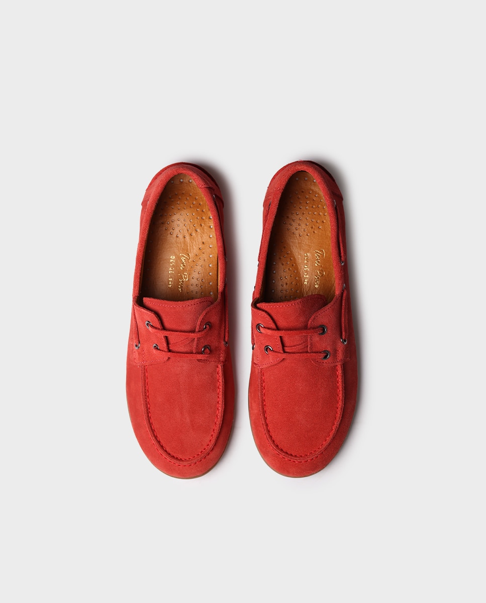 Mocassins Rasos de Camurça com Cordões Vermelho-3