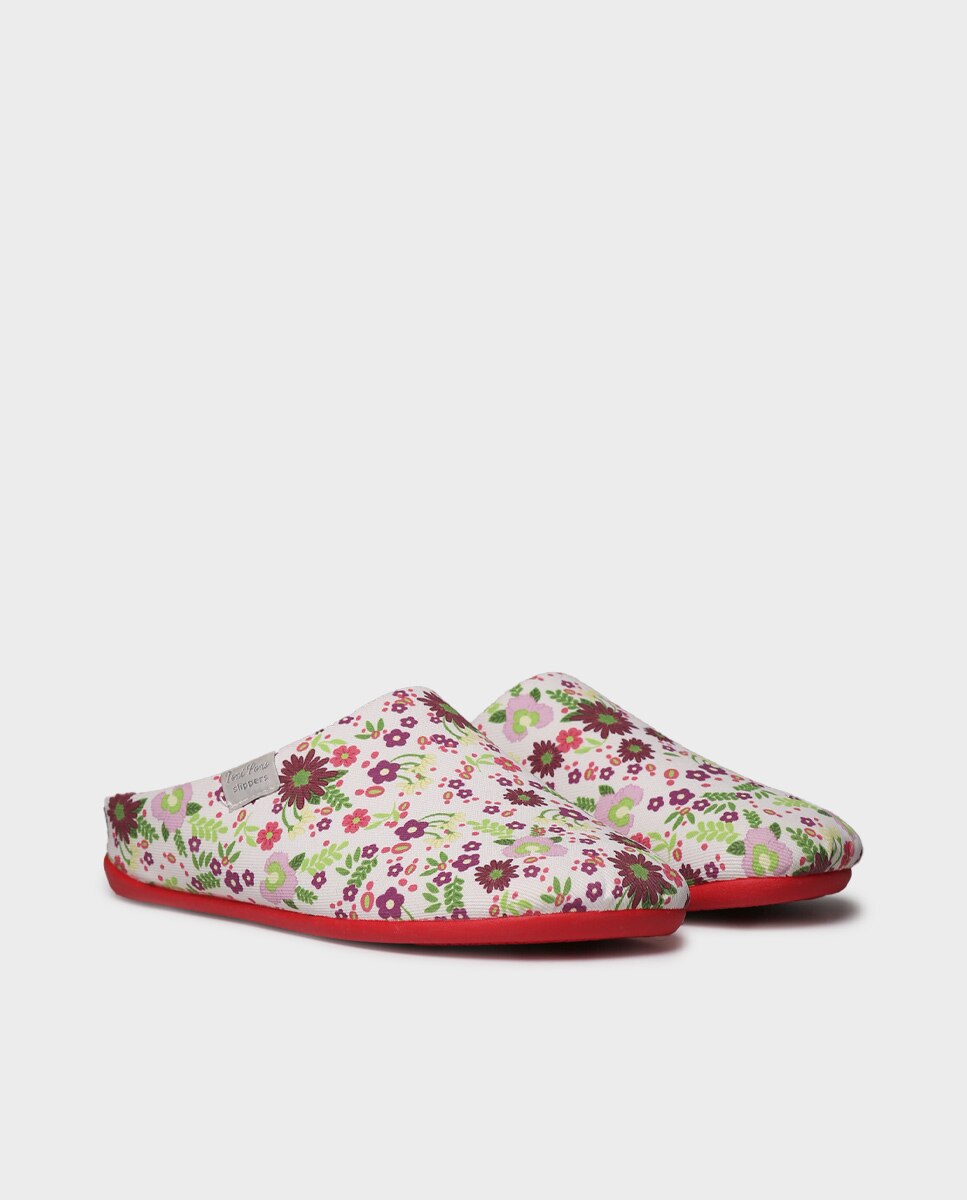 Pantufas de Tecido de Algodão Estampado Rosa-2