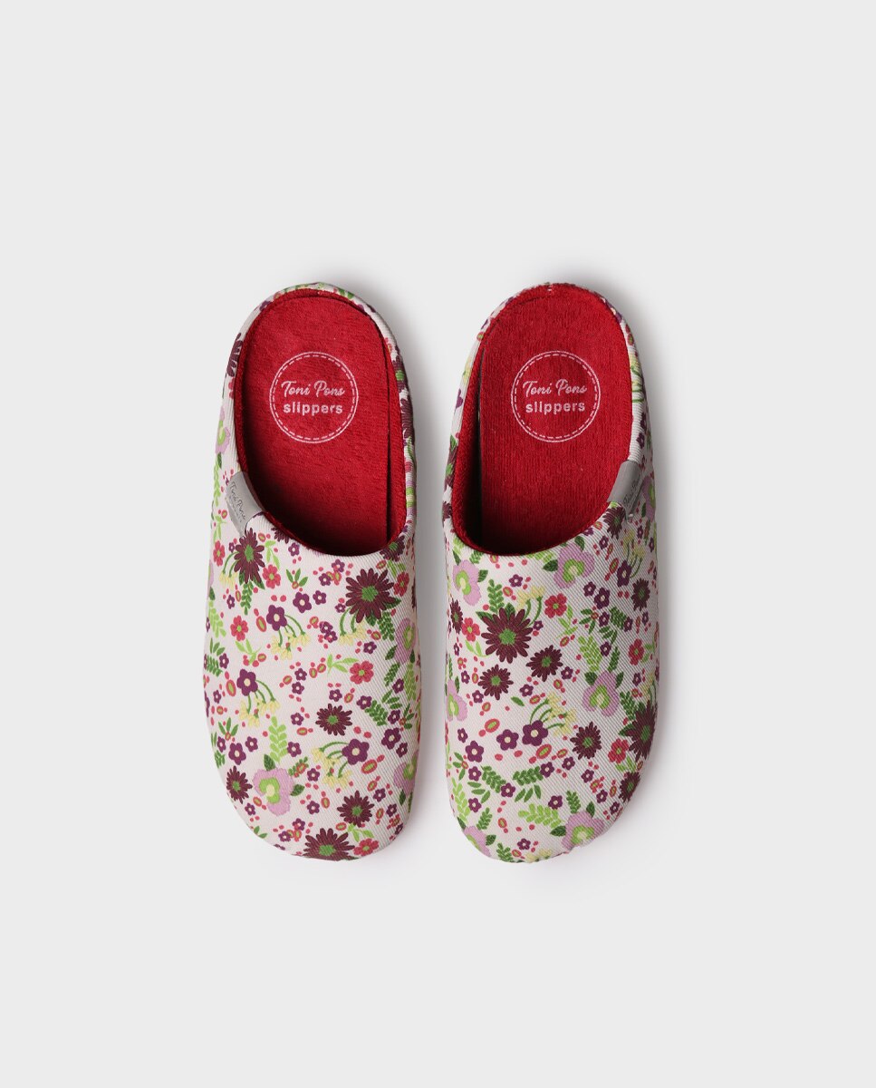Pantufas de Tecido de Algodão Estampado Rosa-3