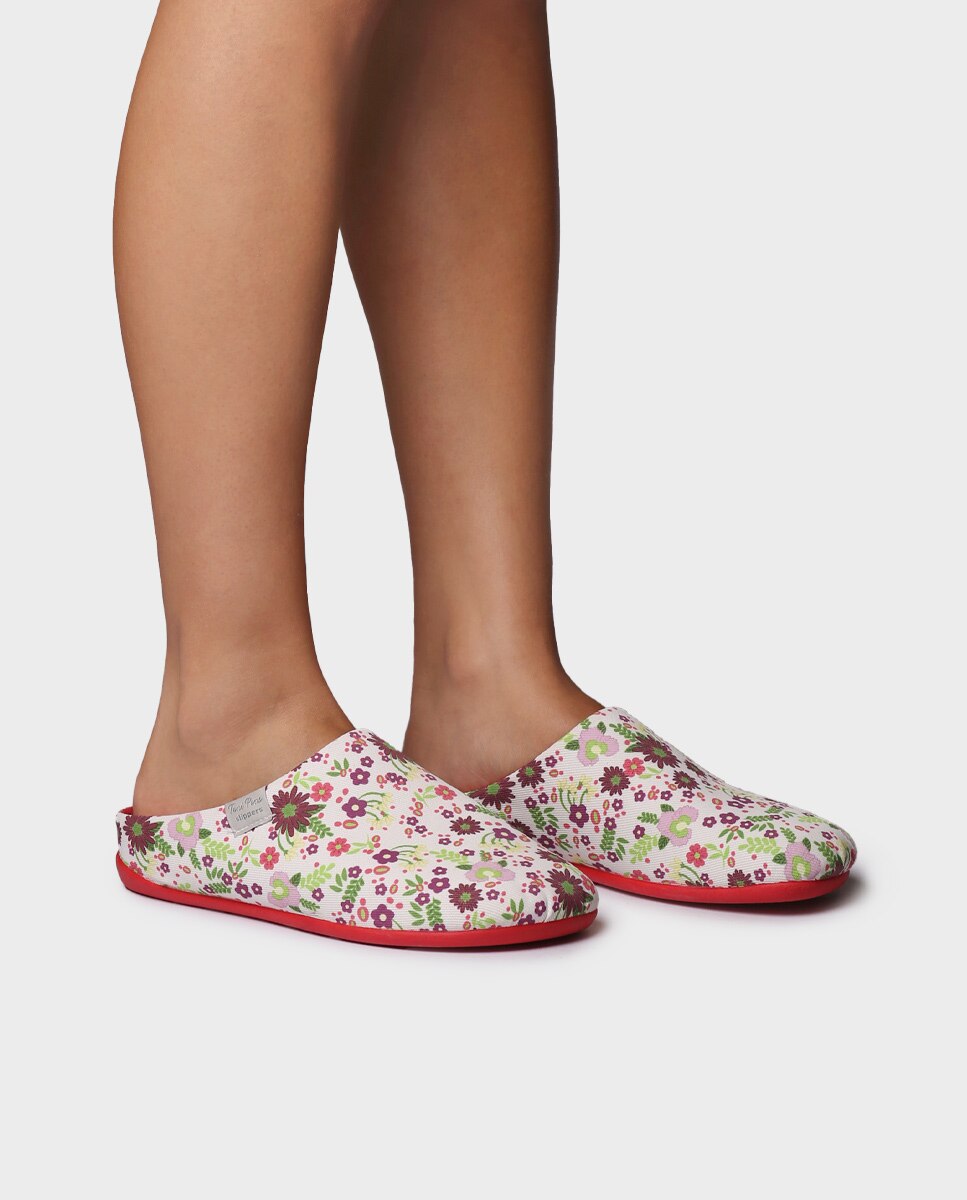 Pantufas de Tecido de Algodão Estampado Rosa-4