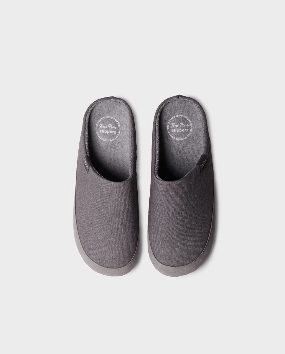 Pantufas Tipo Socas de Tecido Cinzento-3