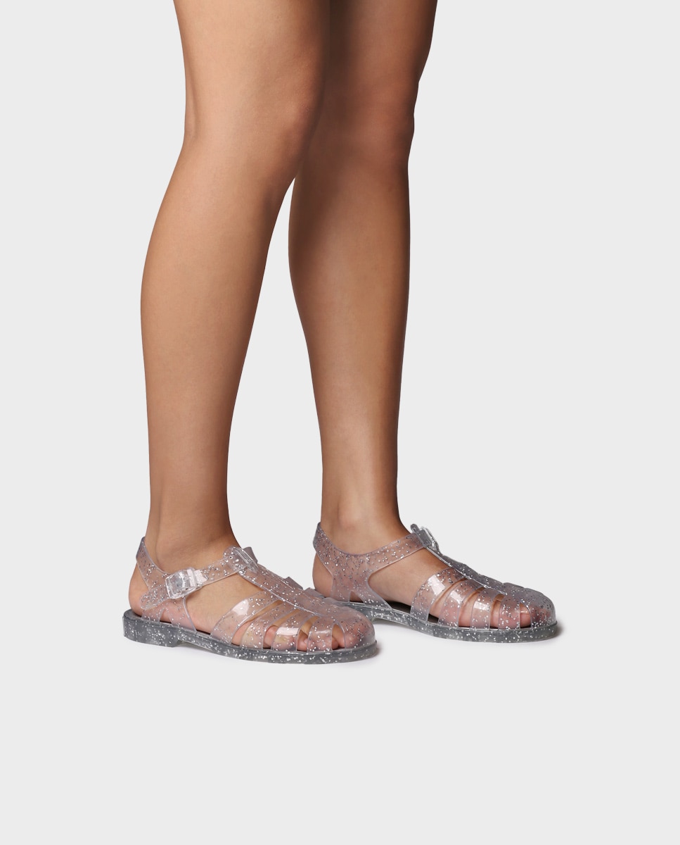 Sandálias de Borracha com Fivela Transparente-4