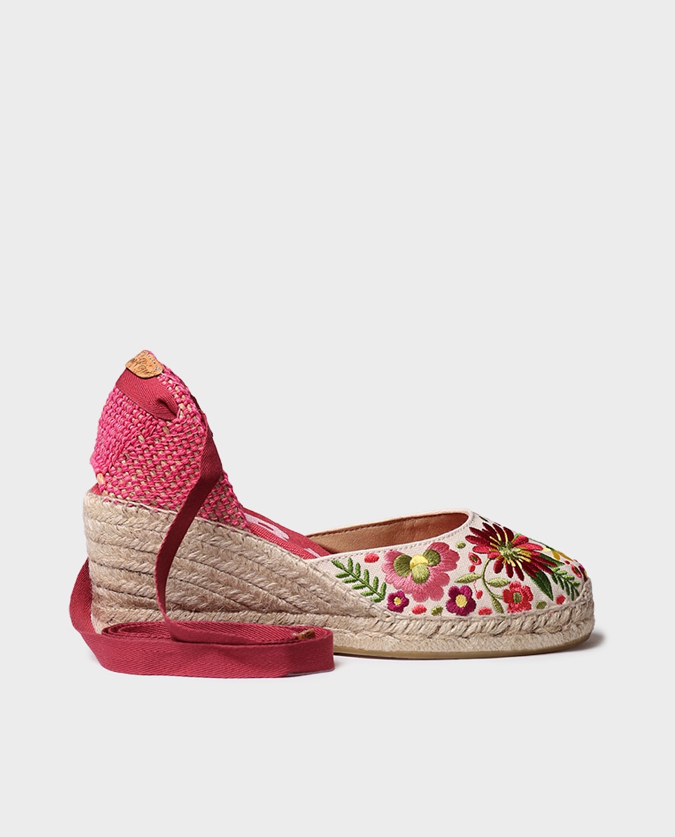 Alpercatas de Cunha Estampadas com Tiras Rosa-1