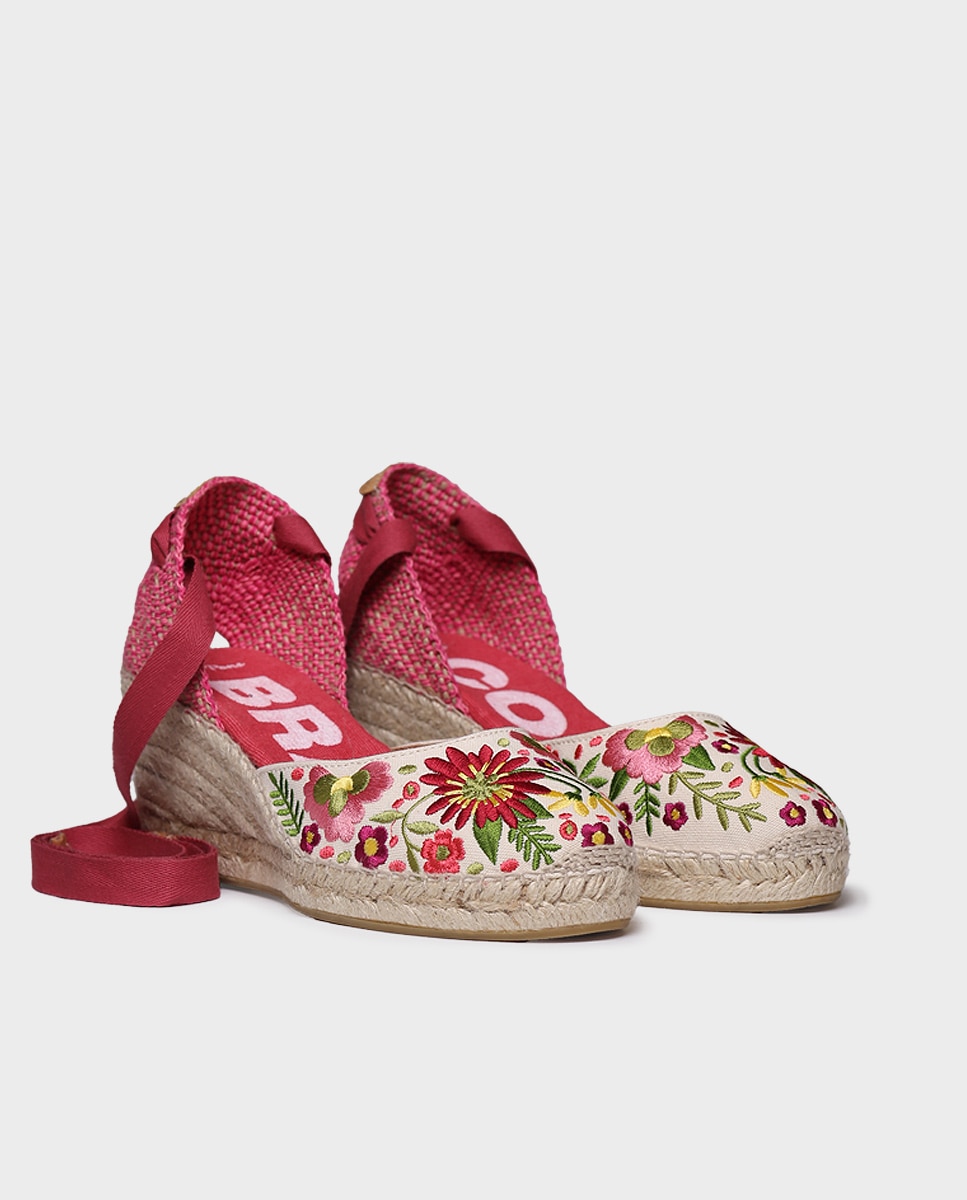 Alpercatas de Cunha Estampadas com Tiras Rosa-2