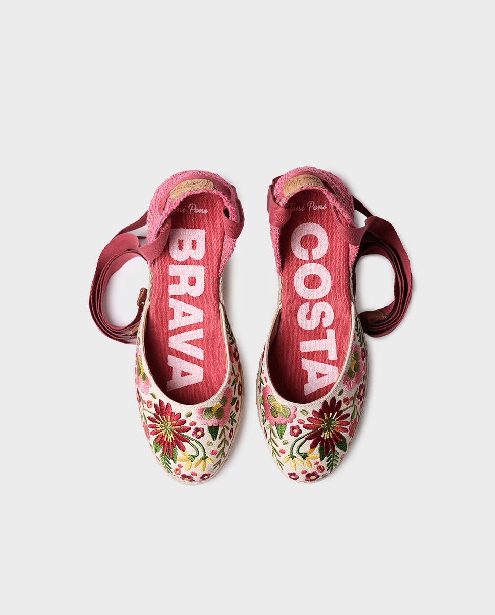 Alpercatas de Cunha Estampadas com Tiras Rosa-3