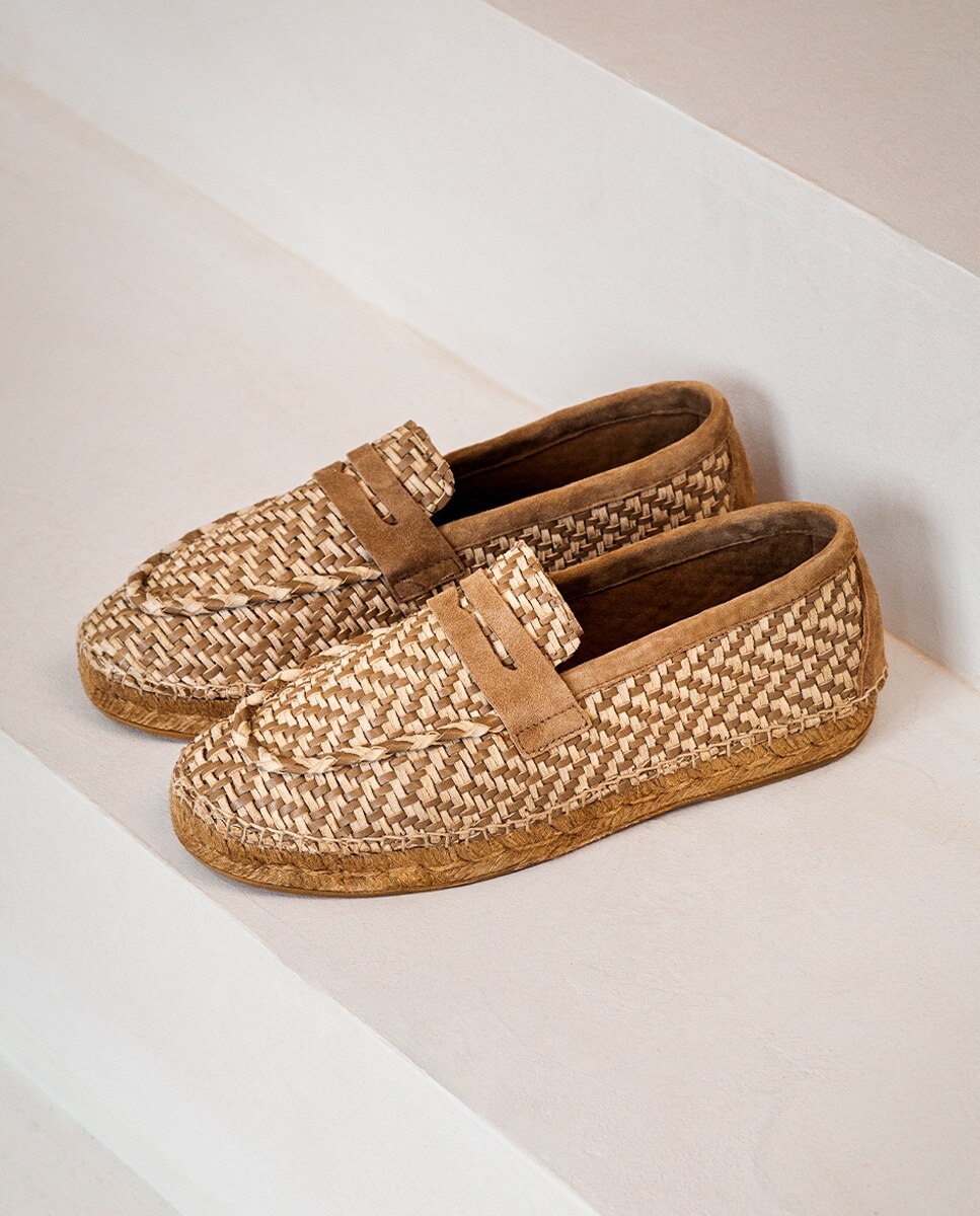 Mocassins de Pele Entrançada Castanho-5
