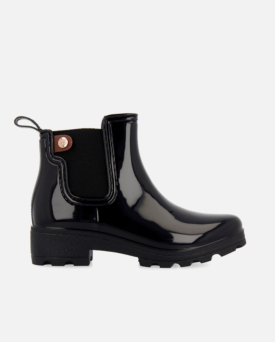 Botins de Água Estilo Chelsea com Elásticos Laterais Preto-1