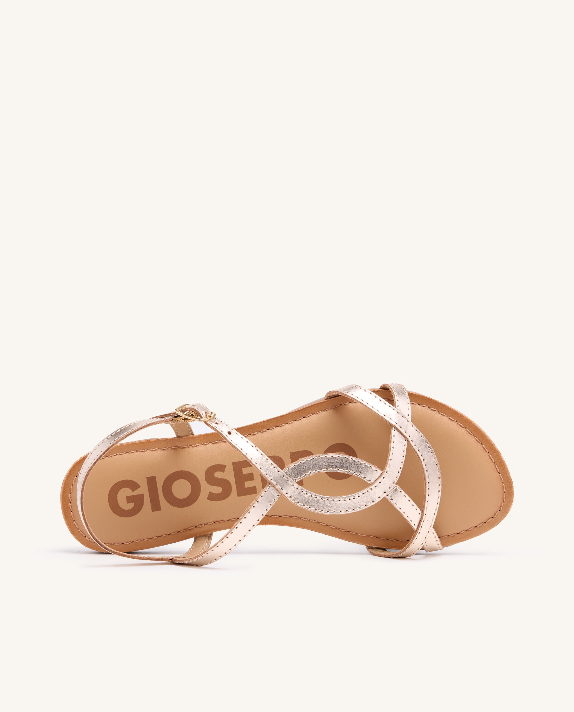 Sandálias Rasas de Pele com Tiras e Palmilha Acolchoada Ouro-4