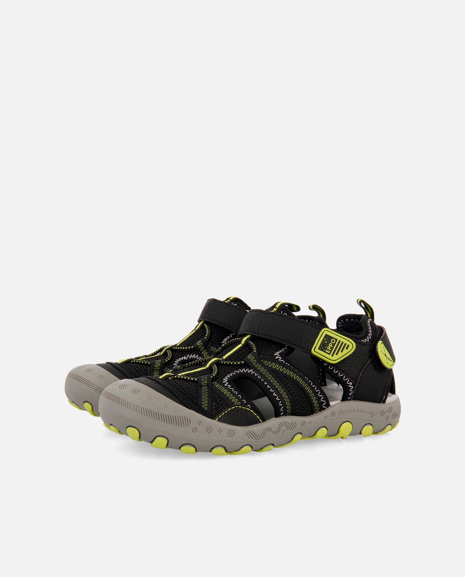 Sandálias Fechadas Infantil Tipo Cangrejera com Biqueira Reforçada Transpiráveis Gioseppo Preto / Amarelo-flúor-2