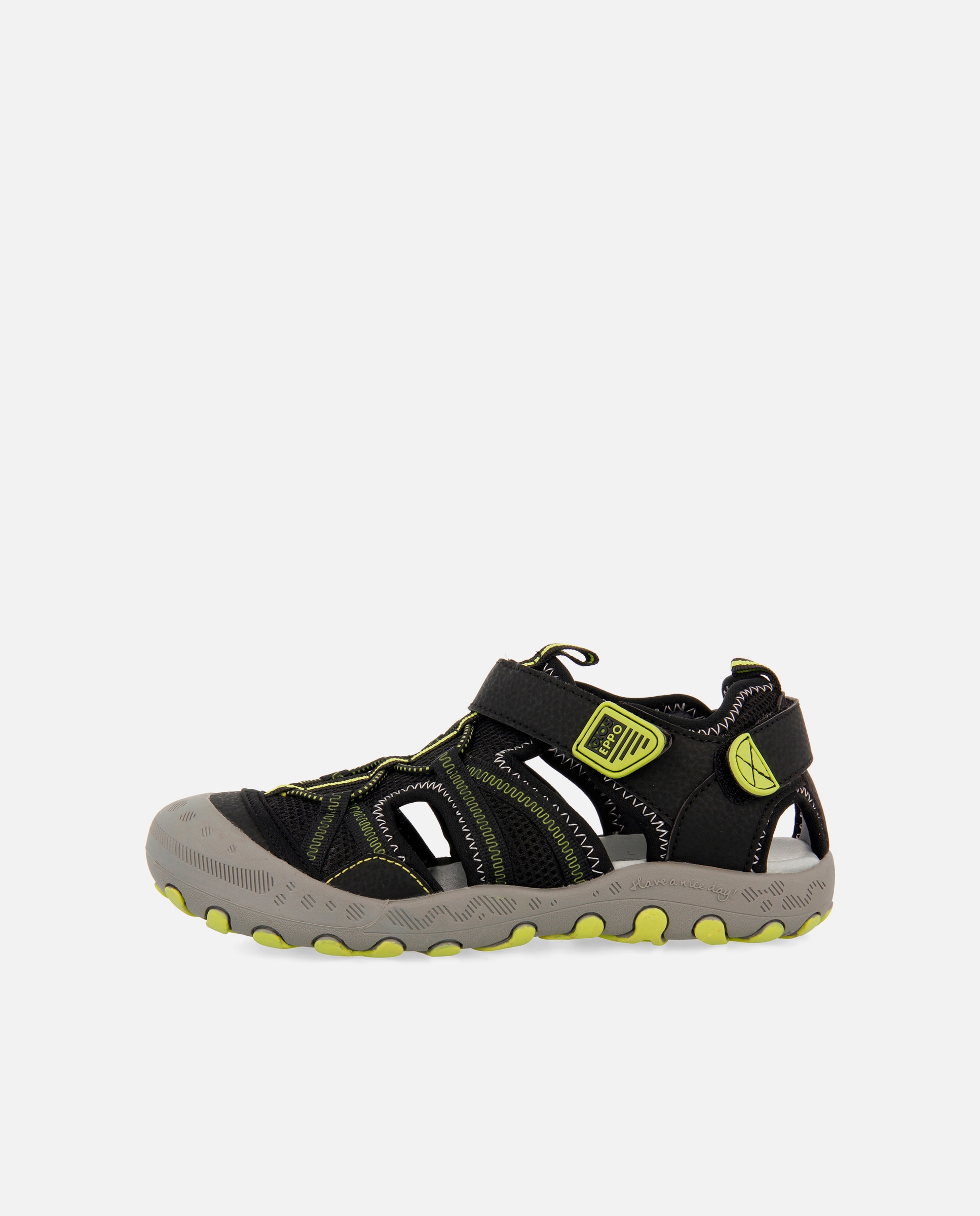 Sandálias Fechadas Infantil Tipo Cangrejera com Biqueira Reforçada Transpiráveis Gioseppo Preto / Amarelo-flúor-3