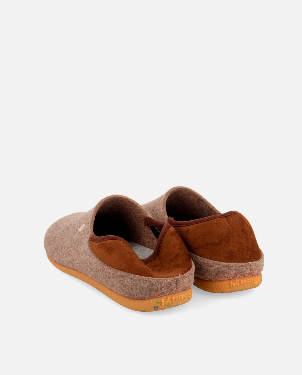 Pantufas Tipo Babucha com Palmilha Amovível e Rebordo de Tecido Castanho-3