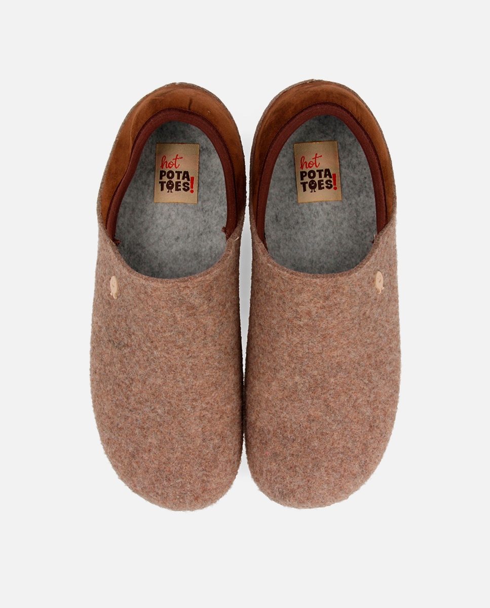 Pantufas Tipo Babucha com Palmilha Amovível e Rebordo de Tecido Castanho-4