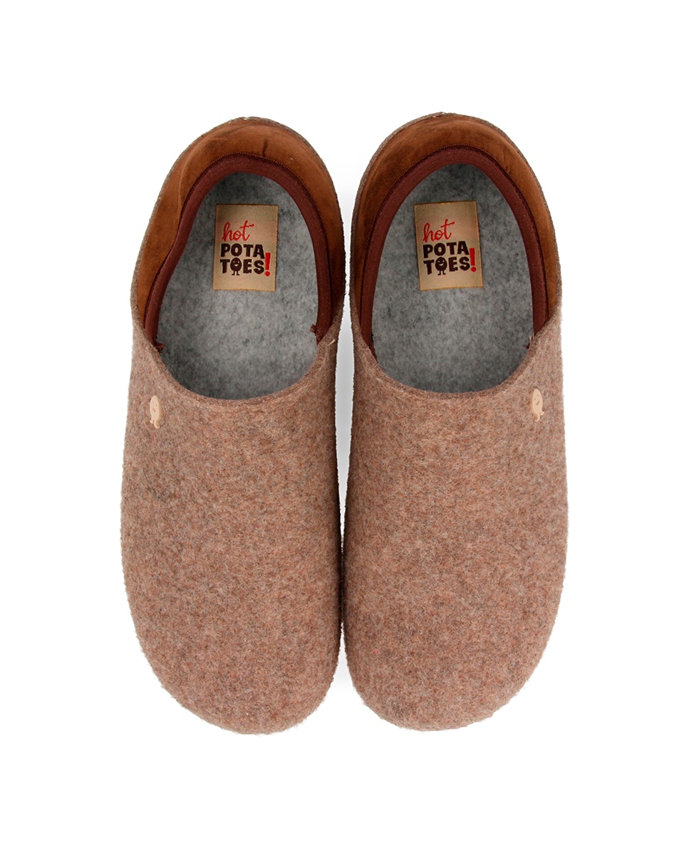 Pantufas Tipo Babucha com Palmilha Amovível e Rebordo de Tecido Castanho-5
