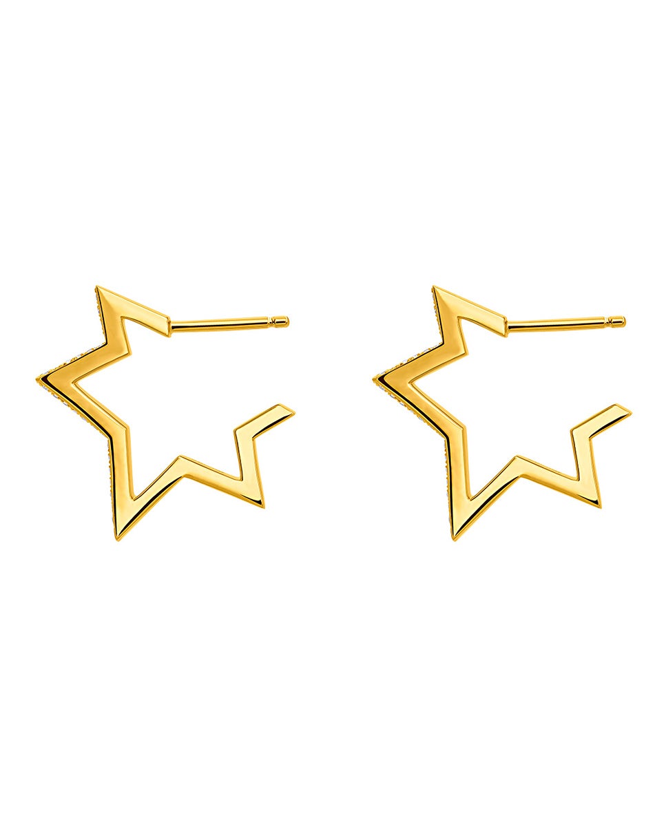 Brincos de Prata 925 Banhada em Ouro Amarelo de 18k com Forma de Estrela e Topázios Brancos Branco-3