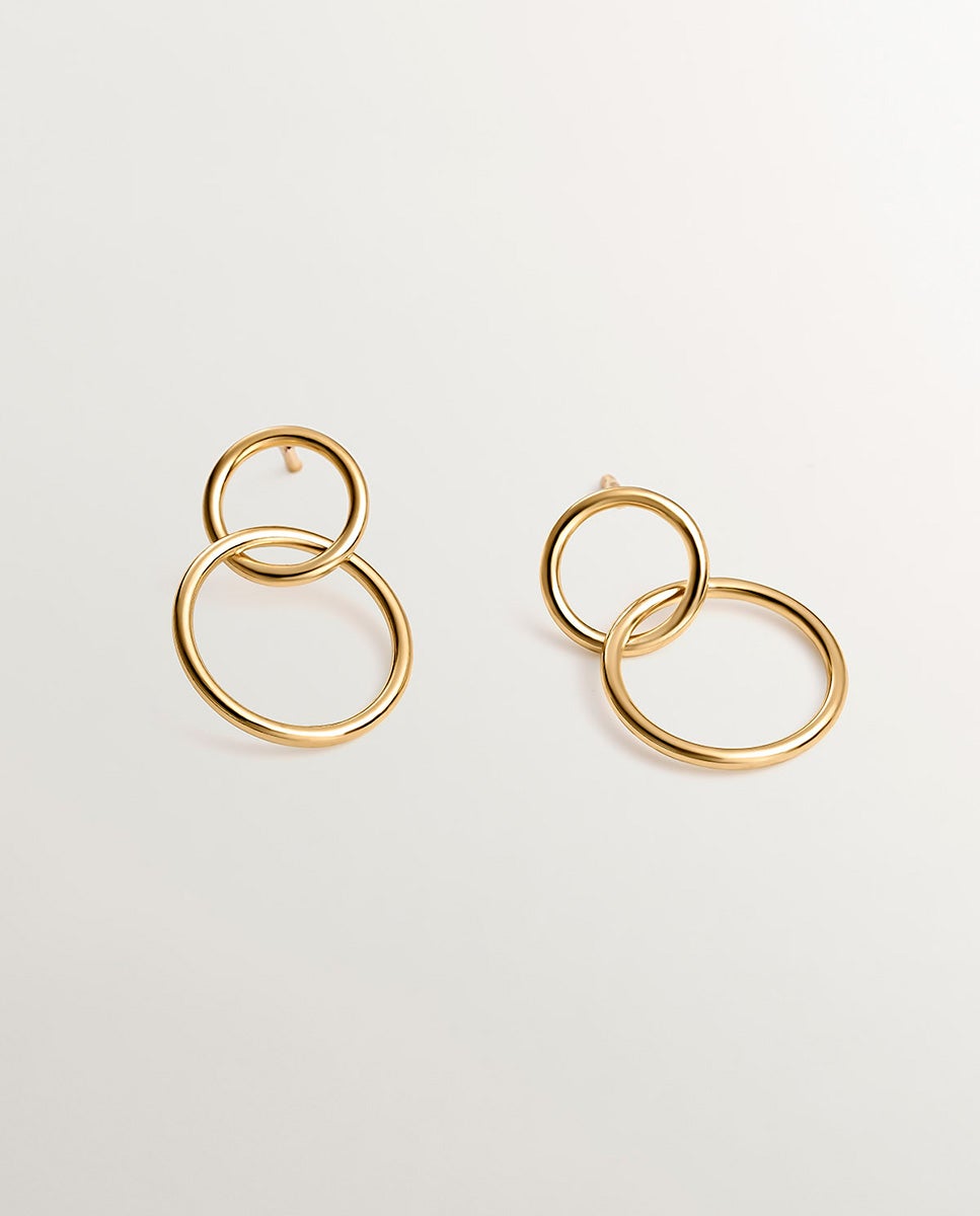 Brincos de Argola Dupla de Prata 925 com Banho em Ouro Amarelo de 18k Ouro-1