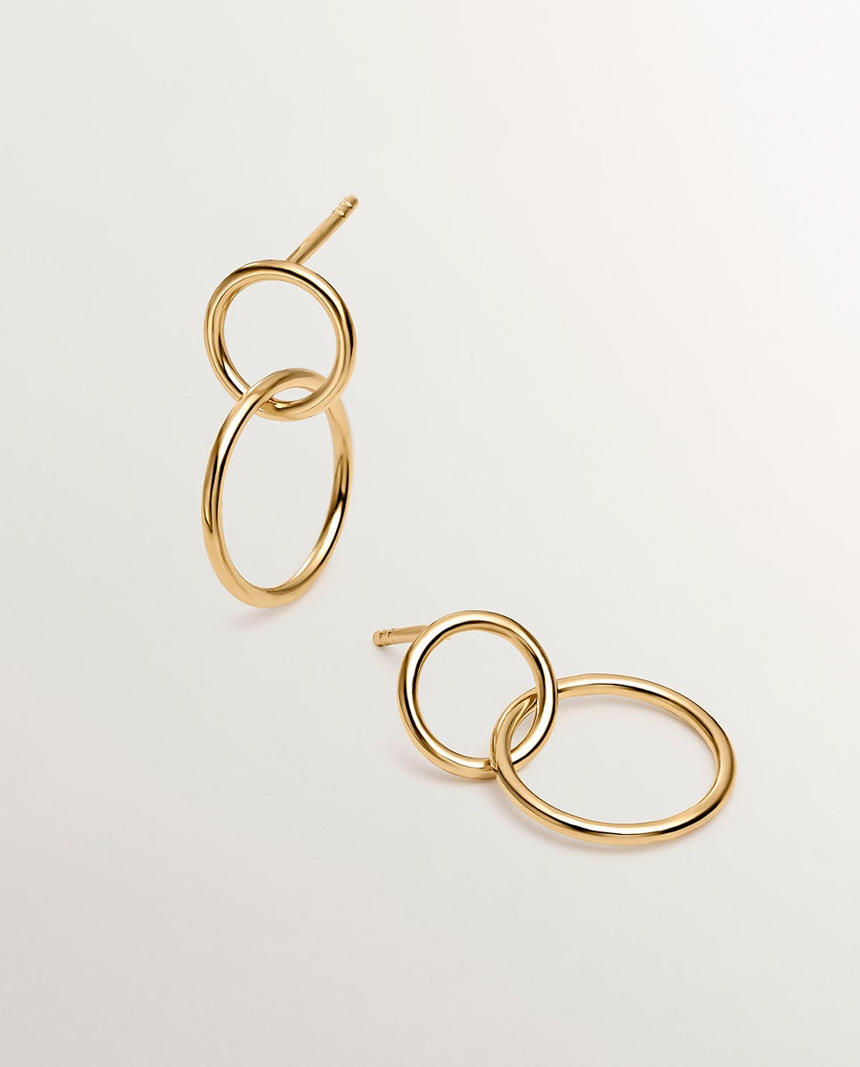Brincos de Argola Dupla de Prata 925 com Banho em Ouro Amarelo de 18k Ouro-3
