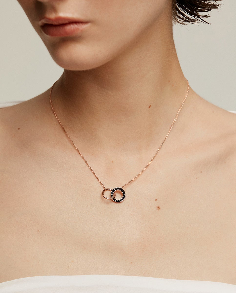 Pendente de Prata 925 Banhada em Ouro Rosa de 18k com Círculos e Espinelas Negras Preto-2