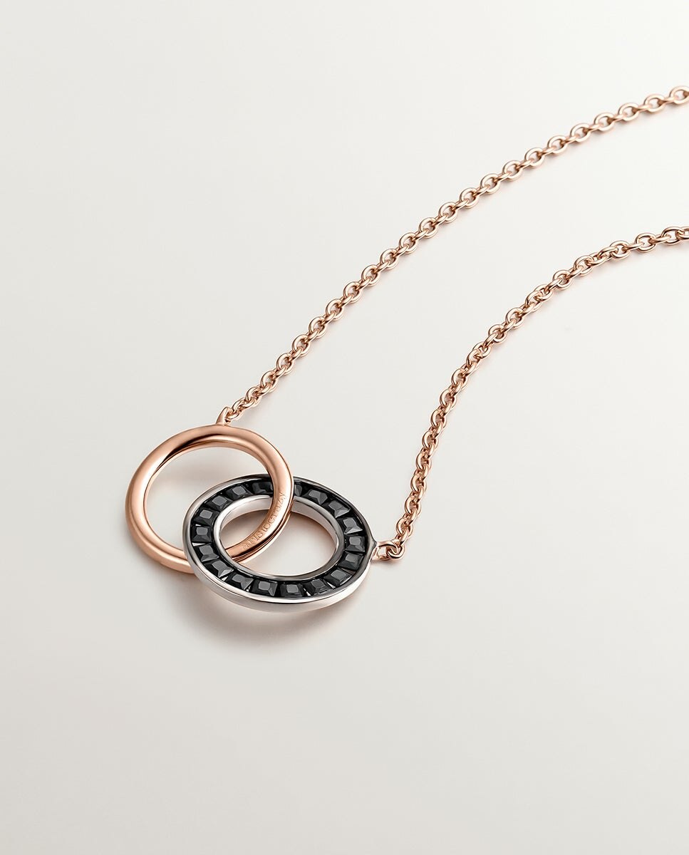 Pendente de Prata 925 Banhada em Ouro Rosa de 18k com Círculos e Espinelas Negras Preto-3