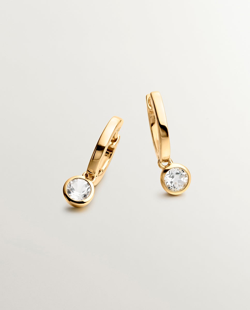 Brincos de Aro Pequenos em Prata 925 com Banho em Ouro Amarelo de 18k com Topázio Branco Branco-3