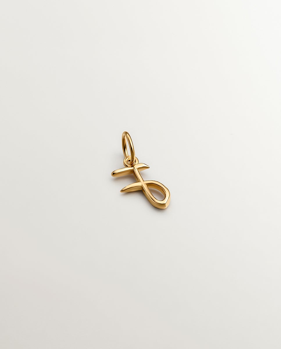 Charm de Prata 925 Banhada em Ouro Amarelo de 18k com Inicial F Ouro-2