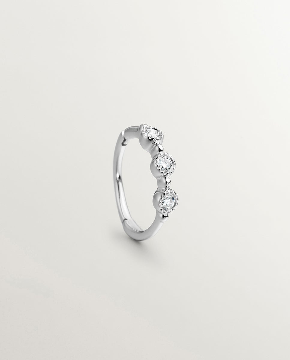 Brinco Individual de Argola de Ouro Branco 9k com Diamantes 0,042 Cts Branco-1