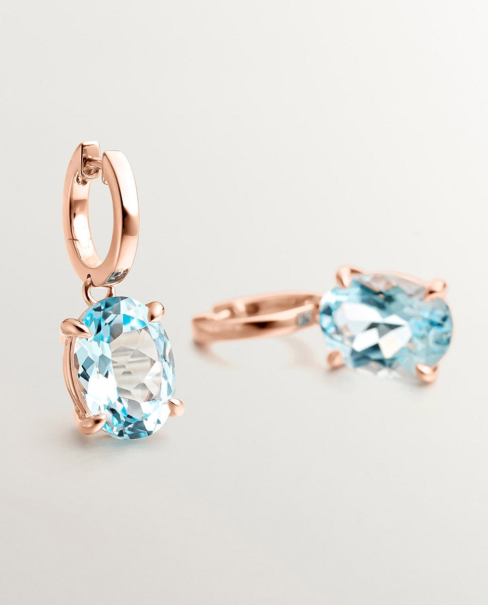 Brincos de Argola Grandes de Prata 925 Banhada a Ouro Rosa de 18k com Topázio Azul Sky Azul-5