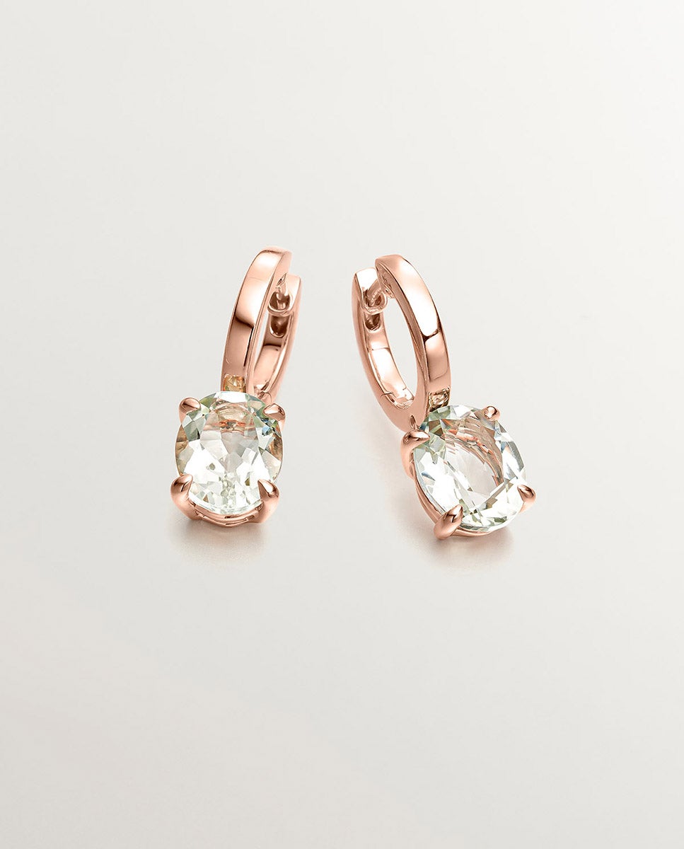Brincos de Aro Médios de Prata 925 com Banho em Ouro Rosa de 18k com Quartzo Verde Verde-1