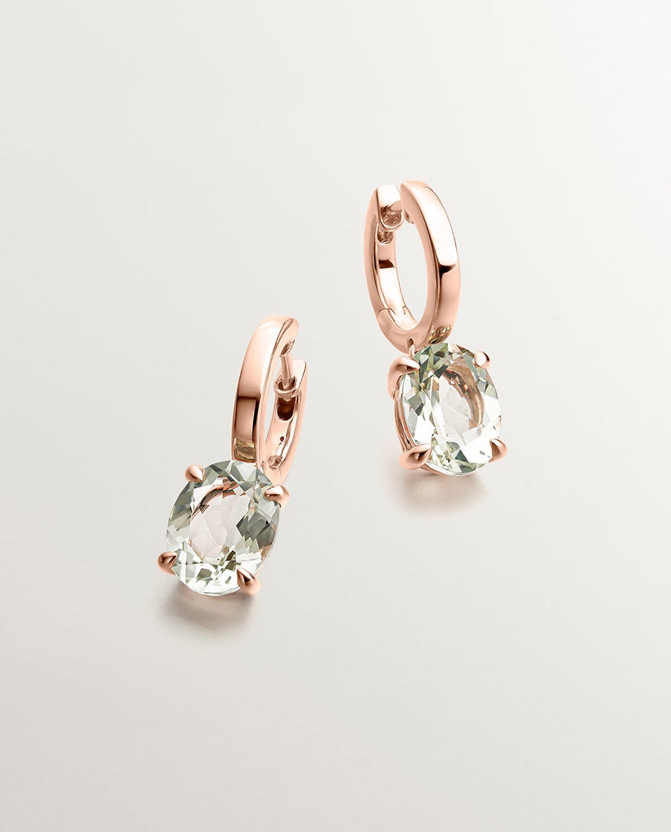 Brincos de Aro Médios de Prata 925 com Banho em Ouro Rosa de 18k com Quartzo Verde Verde-3