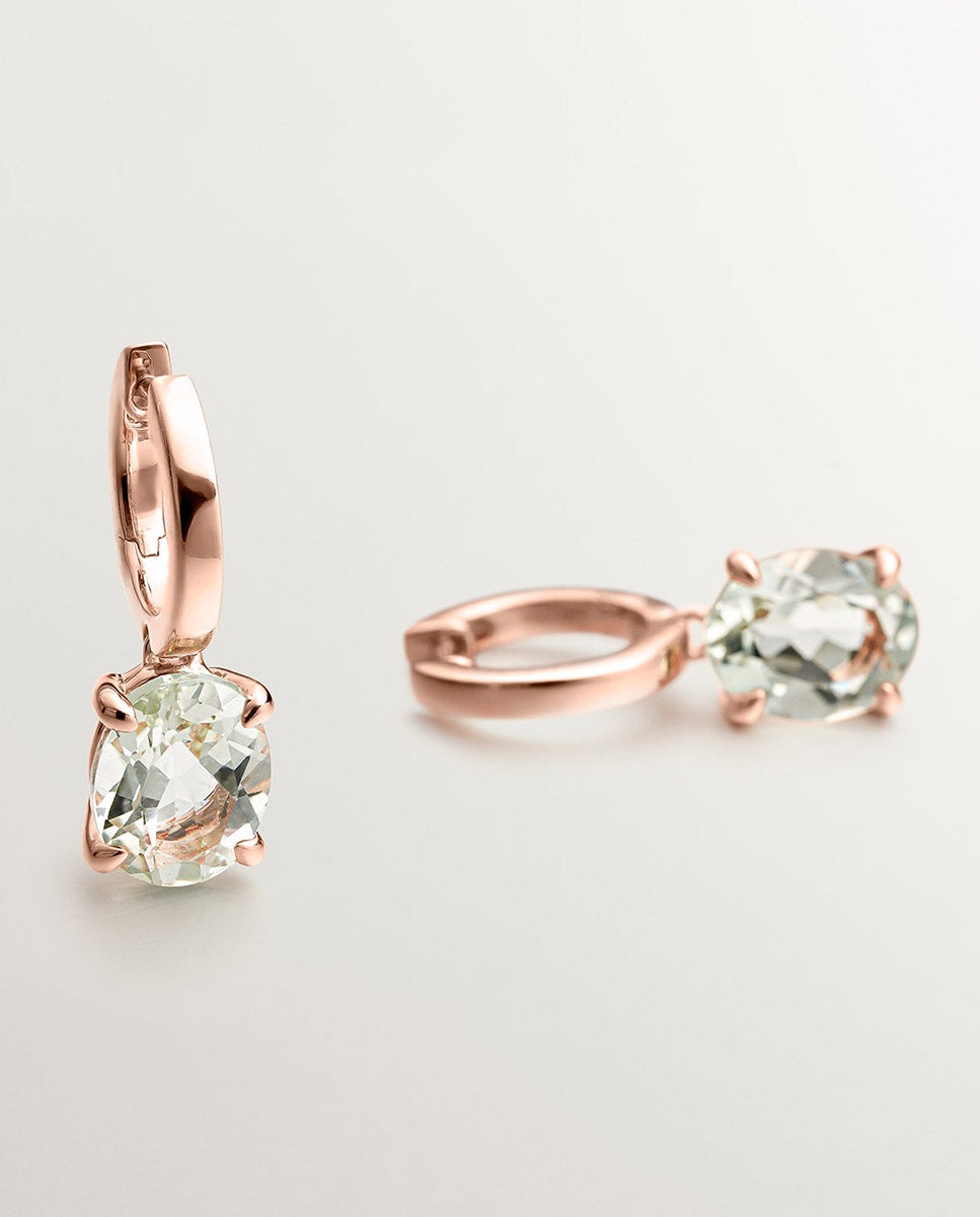 Brincos de Aro Médios de Prata 925 com Banho em Ouro Rosa de 18k com Quartzo Verde Verde-5