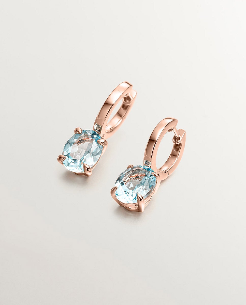 Brincos de Prata 925 Banhada em Ouro Rosa de 18k com Topázio Azul Sky Azul-1