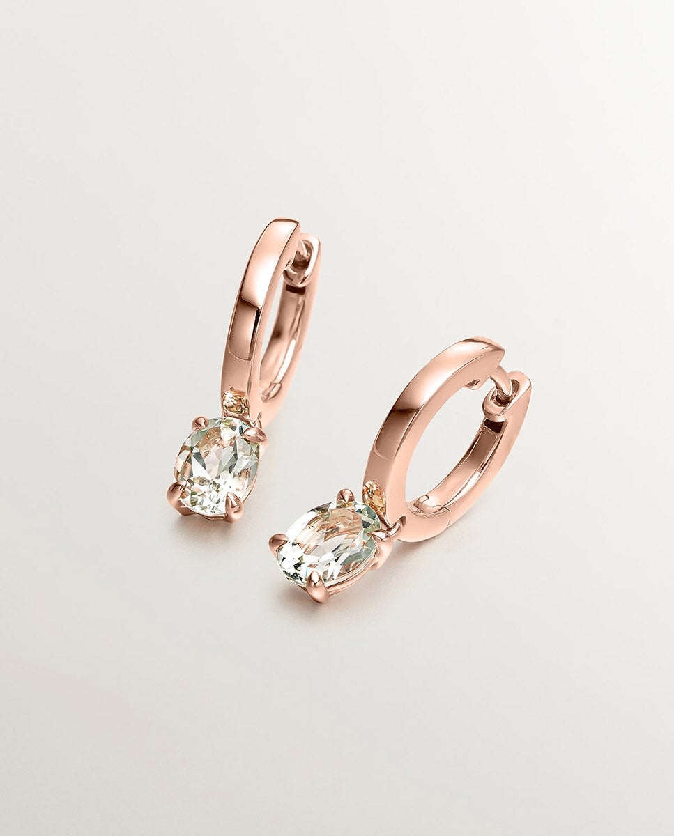 Brincos de Aro Pequenos de Prata 925 Banhada em Ouro Rosa de 18k com Quartzo Verde Verde-1