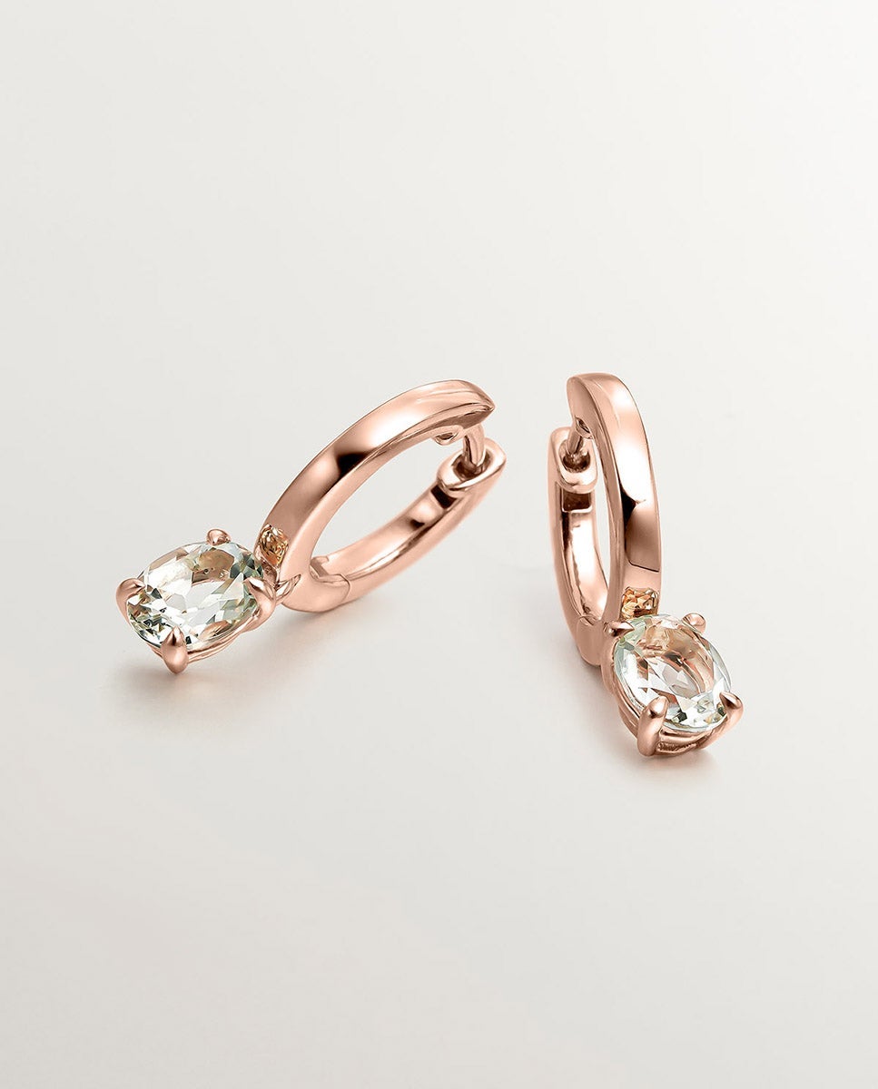 Brincos de Argola Pequenos de Prata 925 Banhada a Ouro Rosa de 18k com Quartzo Verde Verde-3