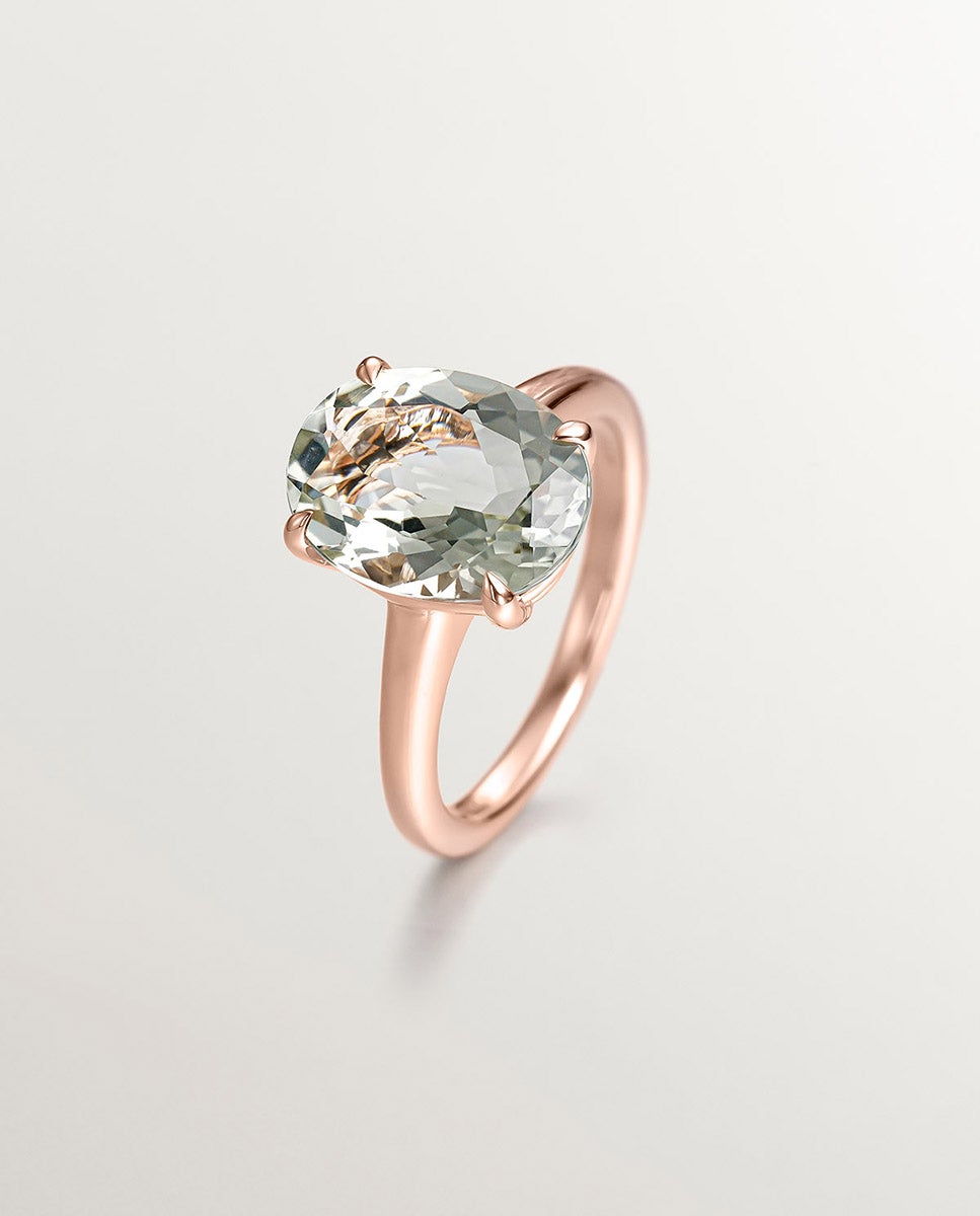 Anel de Prata 925 Banhada em Ouro Rosa de 18k com Quartzo Verde Verde-1
