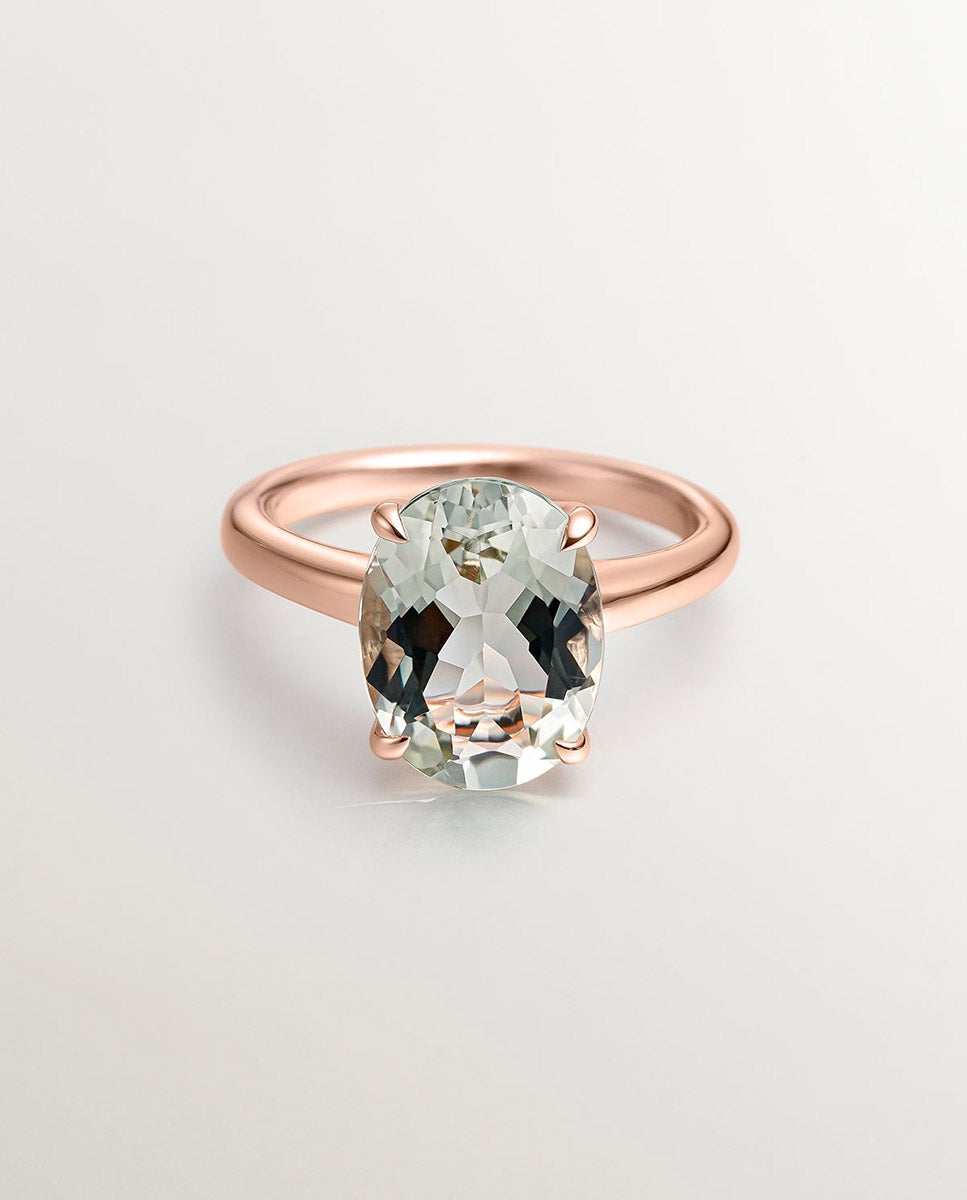 Anel de Prata 925 Banhada em Ouro Rosa de 18k com Quartzo Verde Verde-3