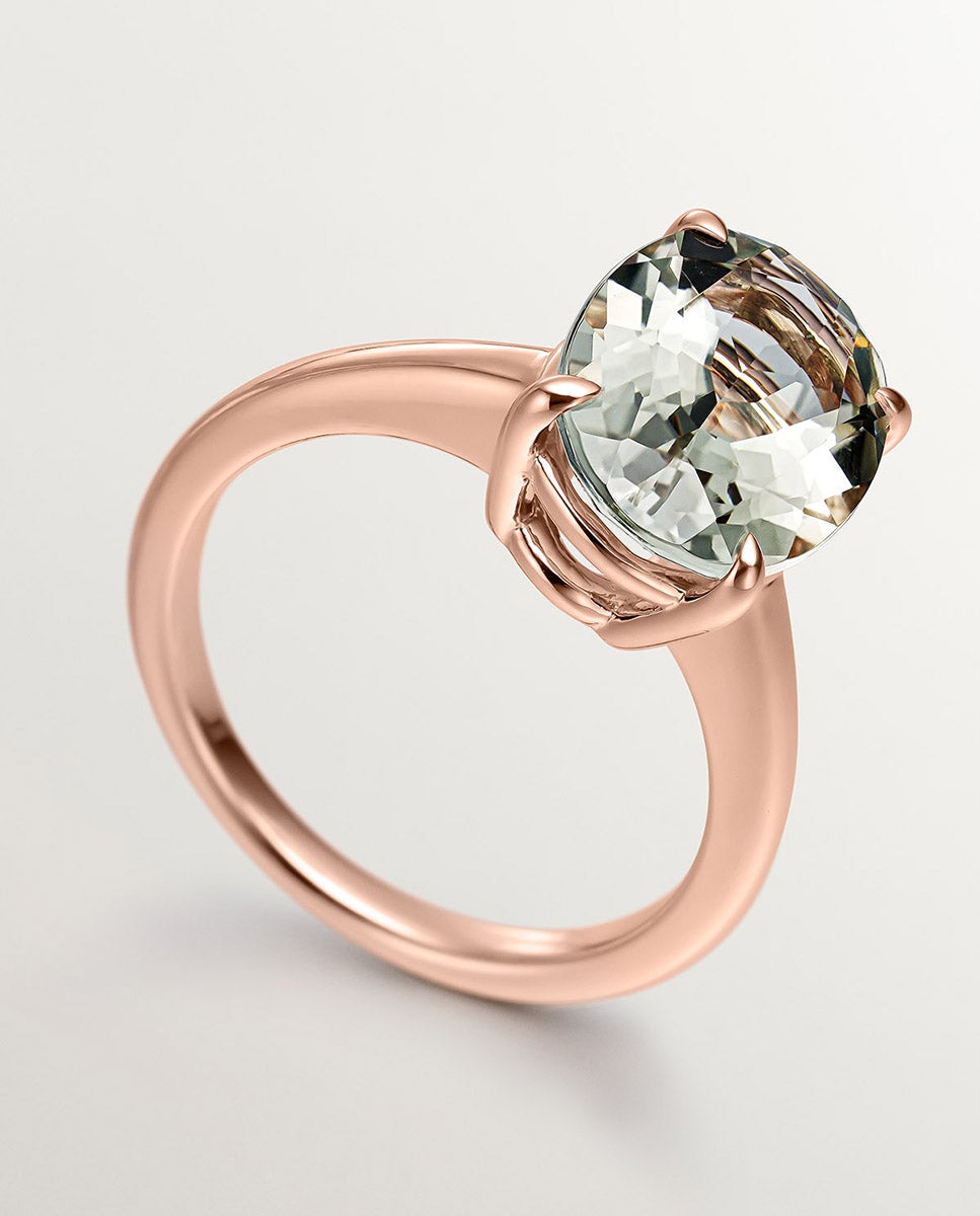 Anel de Prata 925 Banhada em Ouro Rosa de 18k com Quartzo Verde Verde-5