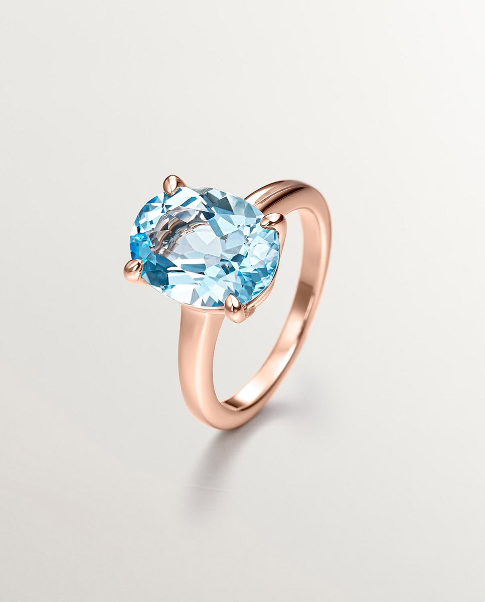 Imagem 0 de Anel de Prata 925 Banhada em Ouro Rosa de 18k com Topázio Azul Sky