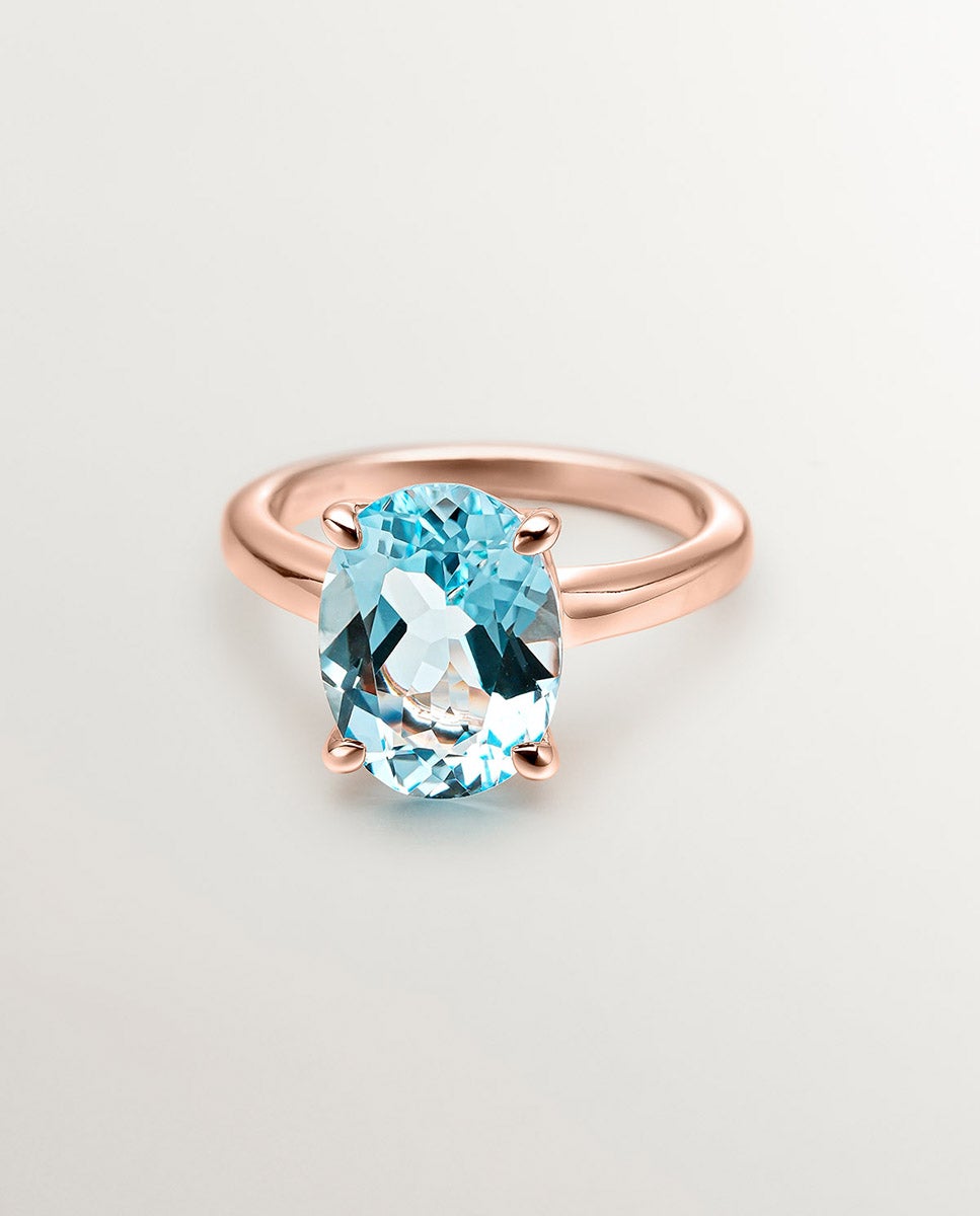Anel de Prata 925 Banhada em Ouro Rosa de 18k com Topázio Azul Sky Azul-3