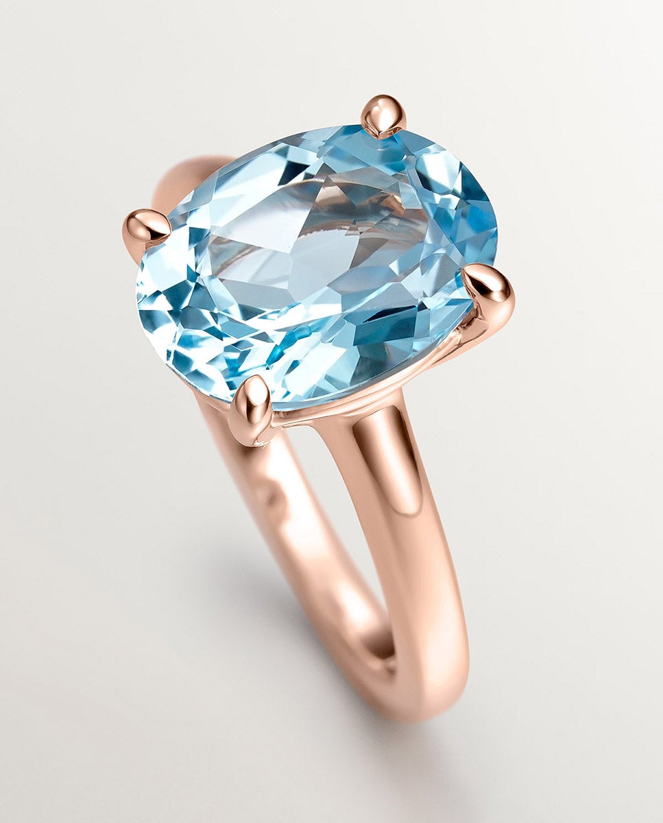 Anel de Prata 925 Banhada em Ouro Rosa de 18k com Topázio Azul Sky Azul-5