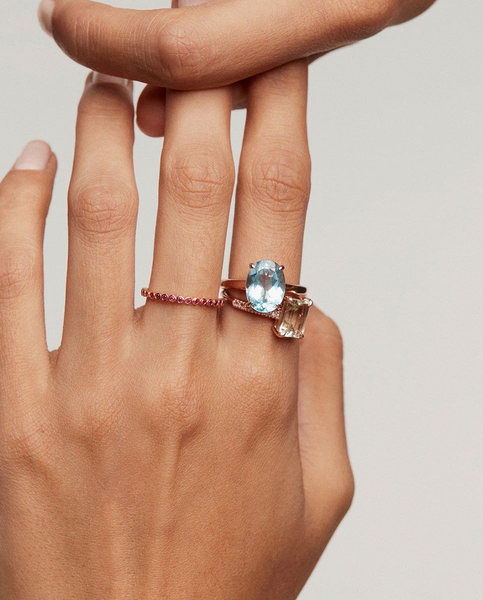 Anel de Prata 925 Banhada em Ouro Rosa de 18k com Topázio Azul Sky Azul-6