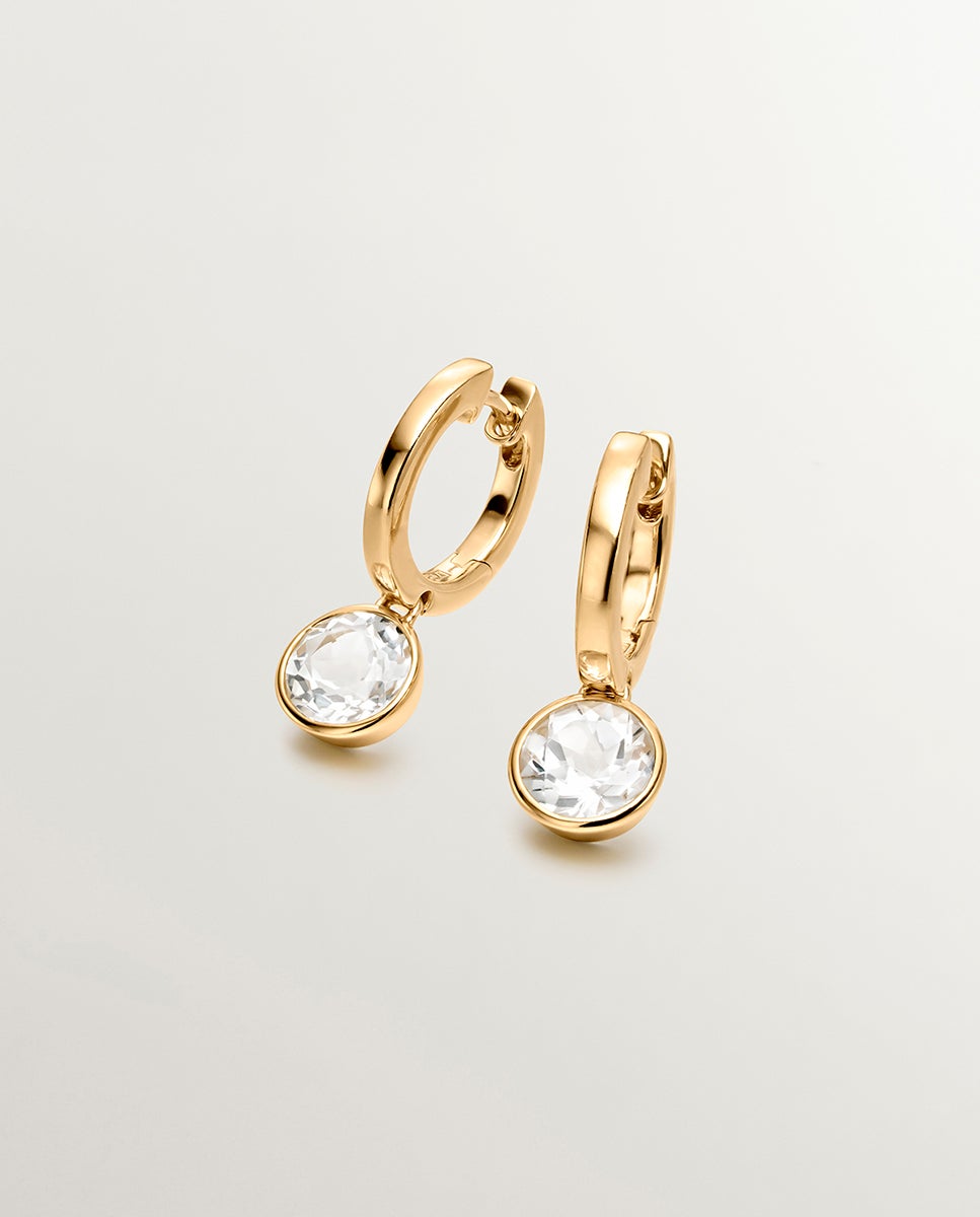 Brincos de Aro de Prata 925 Banhada em Ouro Amarelo de 18k com Topázios Brancos Branco-1