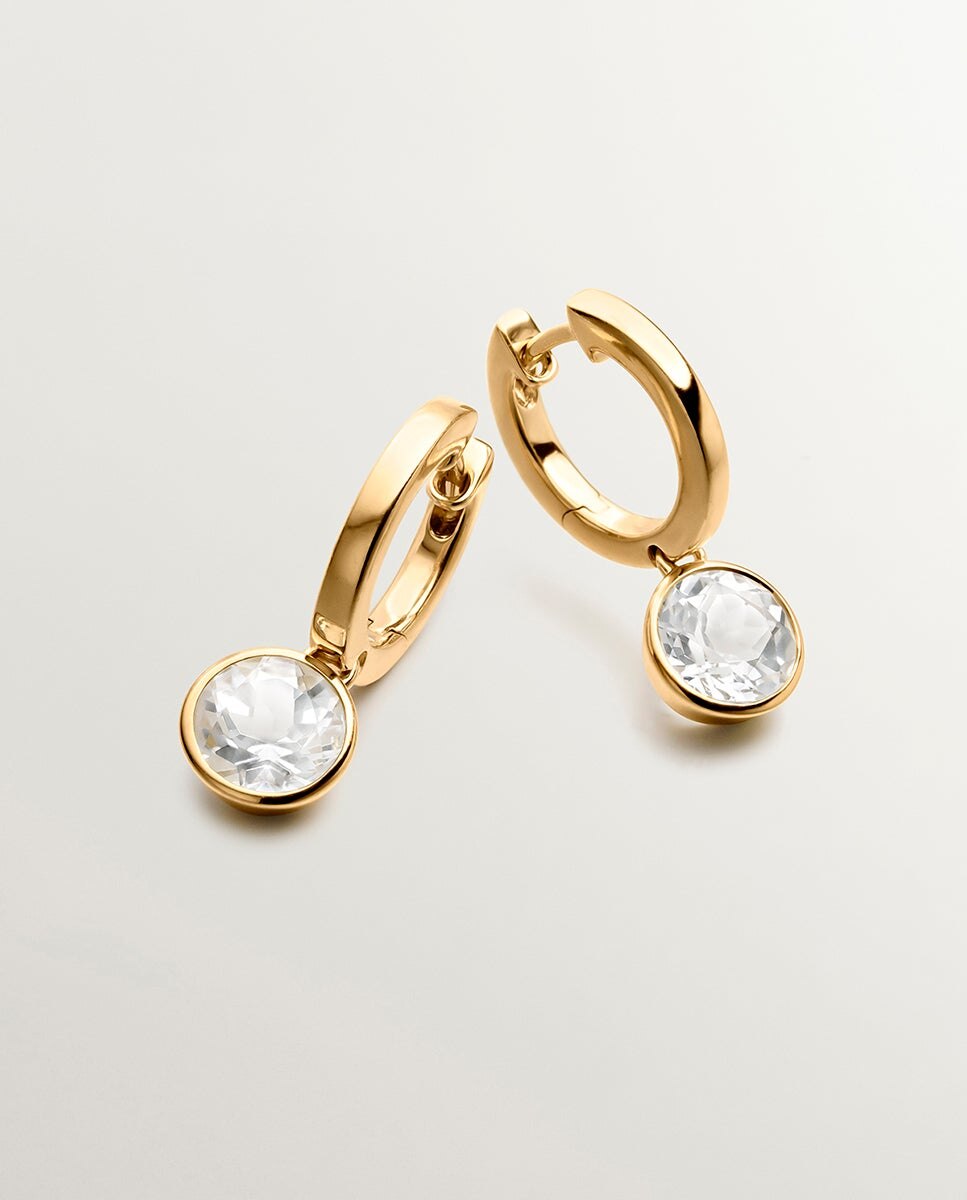 Brincos de Aro de Prata 925 Banhada em Ouro Amarelo de 18k com Topázios Brancos Branco-3