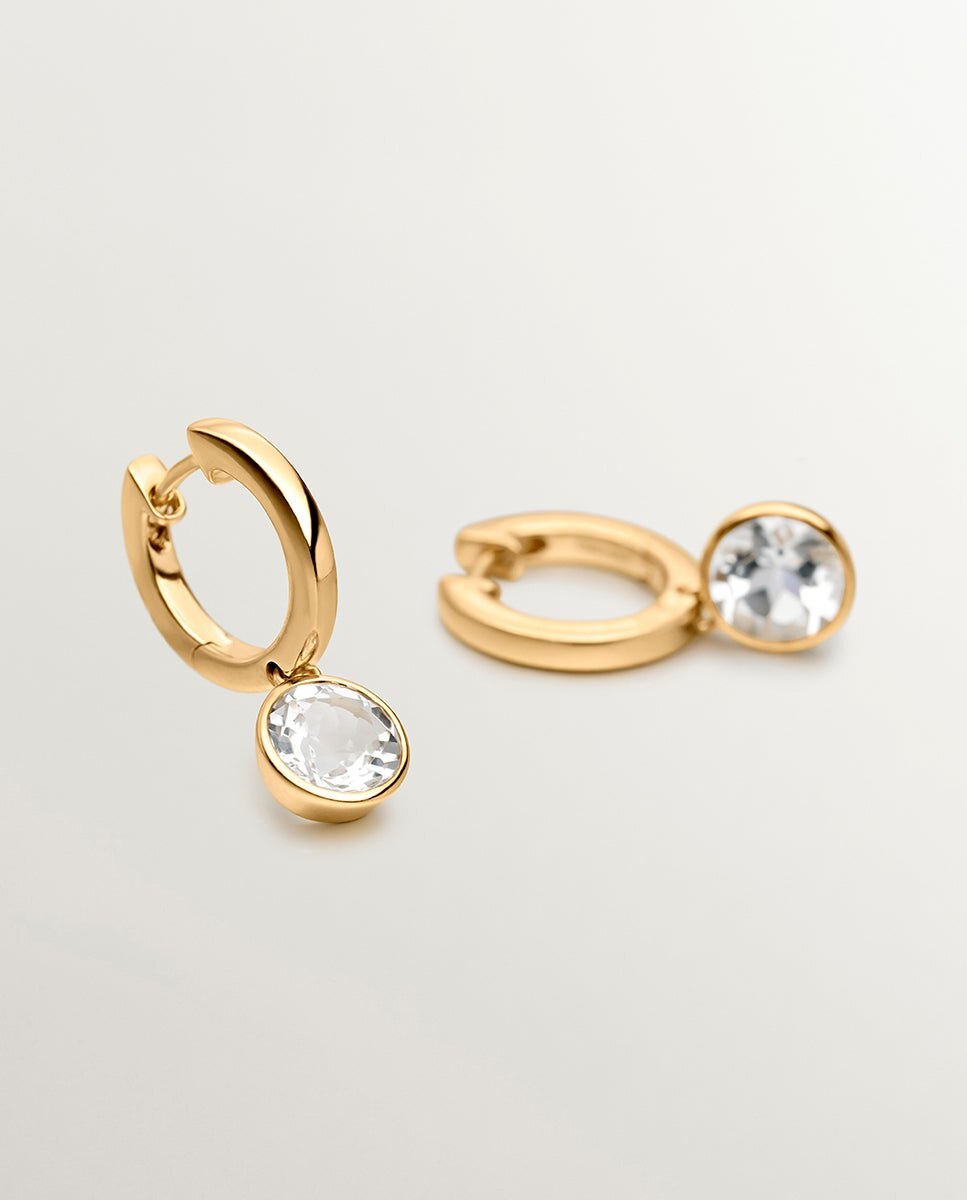 Brincos de Aro de Prata 925 Banhada em Ouro Amarelo de 18k com Topázios Brancos Branco-5