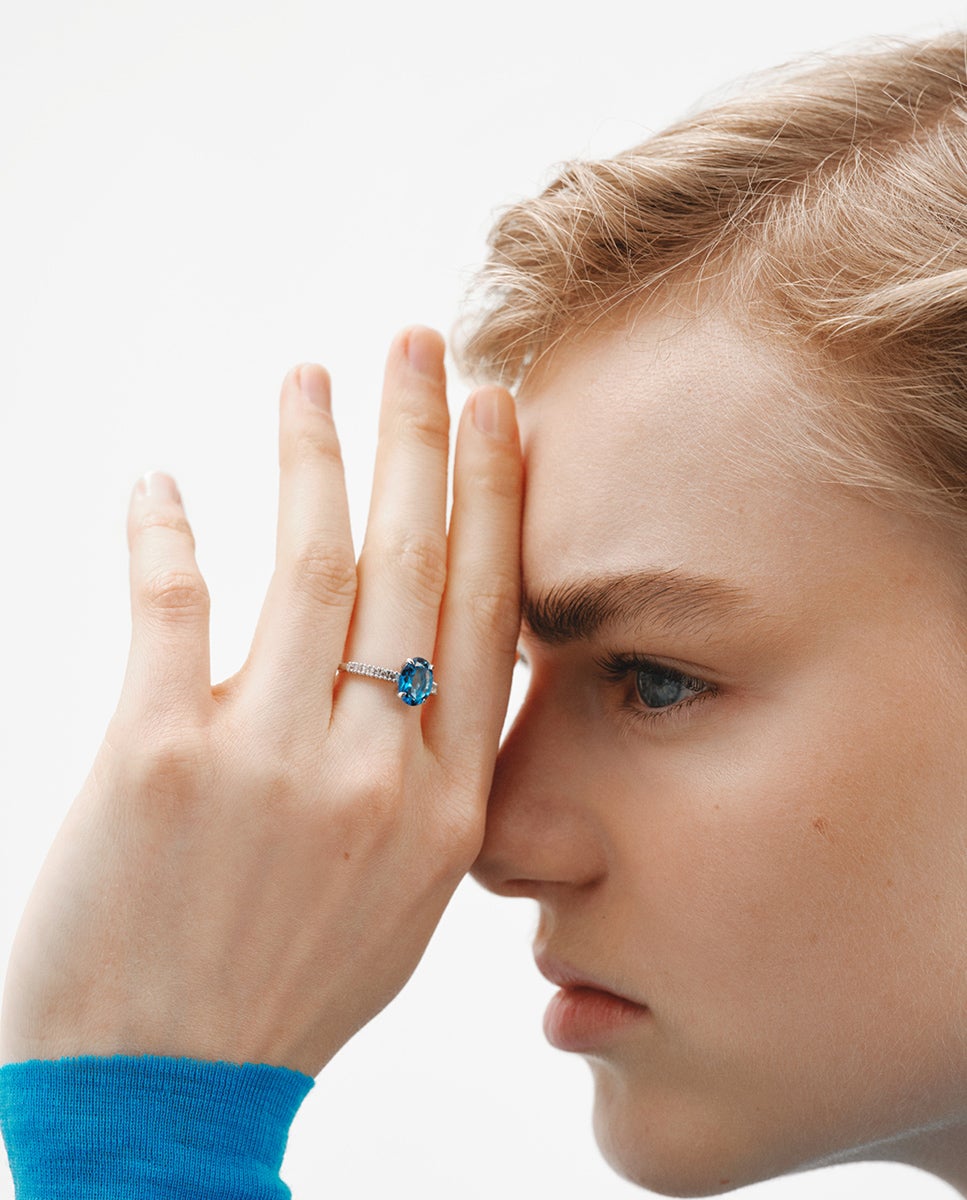 Anel de Prata 925 com Topázios em Azul e Brancos Azul-oceano-4