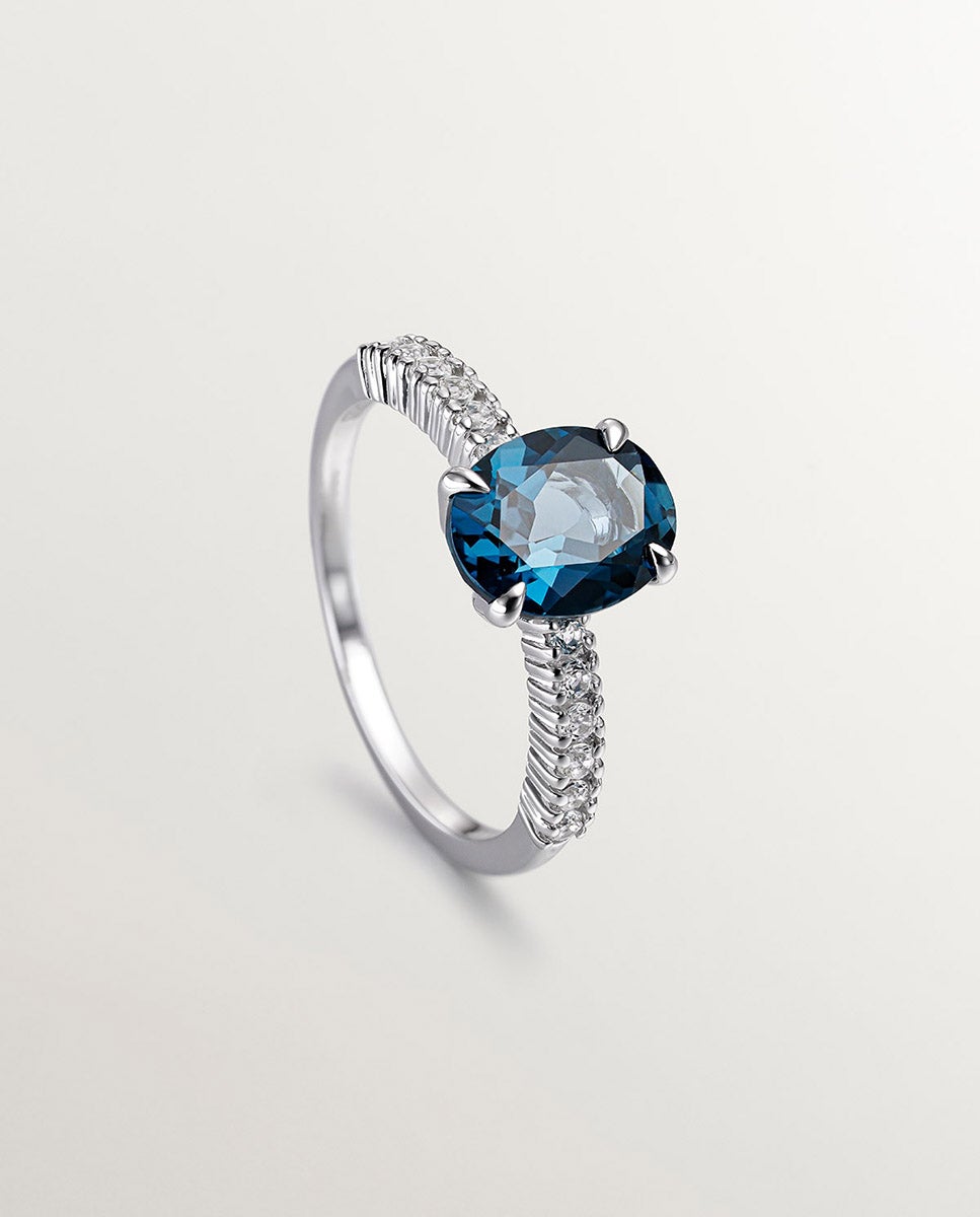 Anel de Prata 925 com Topázios em Azul e Brancos Azul-oceano-5